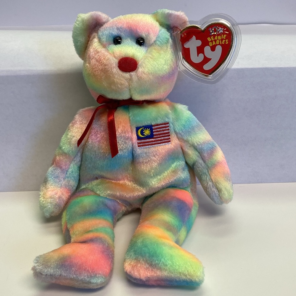 FINAL SALE Ty Beanie Baby Bear, "Wirabear" Malaysia Exclusive, Tie Dye, Mint